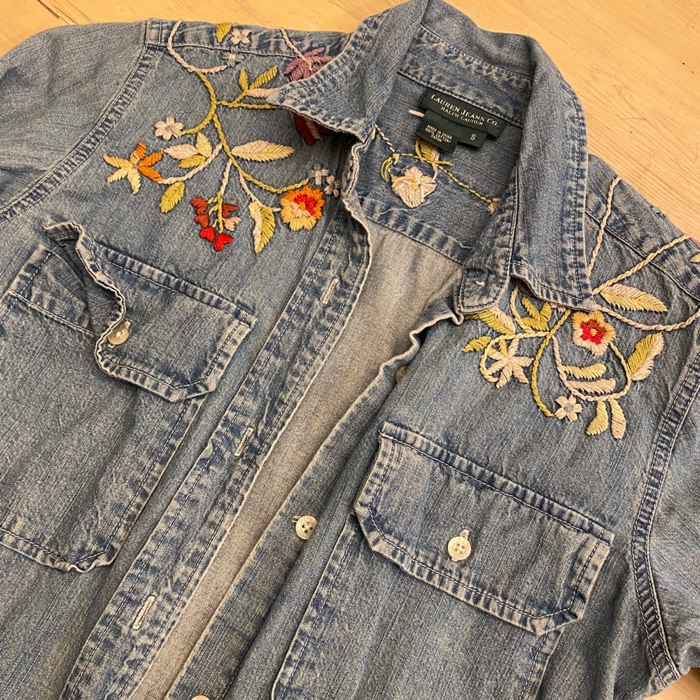 Embroidered Jean Button Up